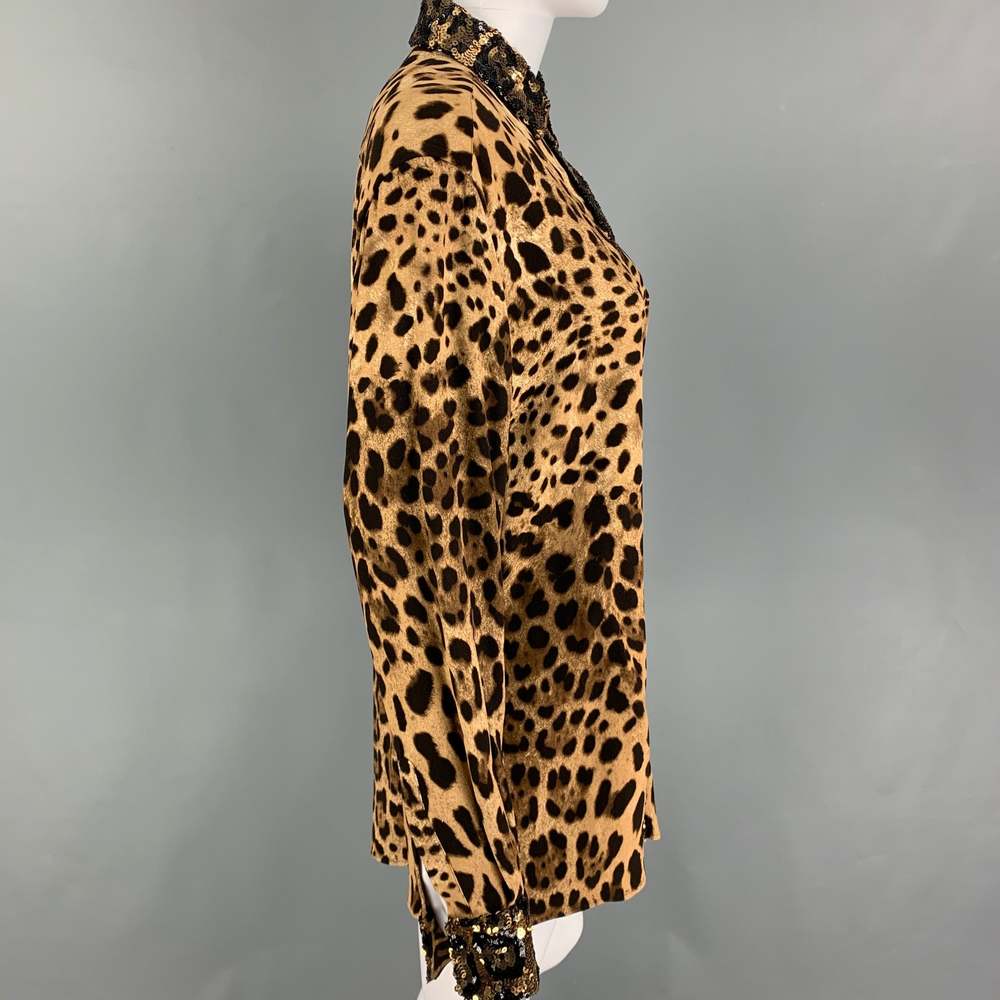 DOLCE & GABBANA Tan Brown Viscose Blend Animal Print Hidden Placket Shirt - Picture 3 of 7